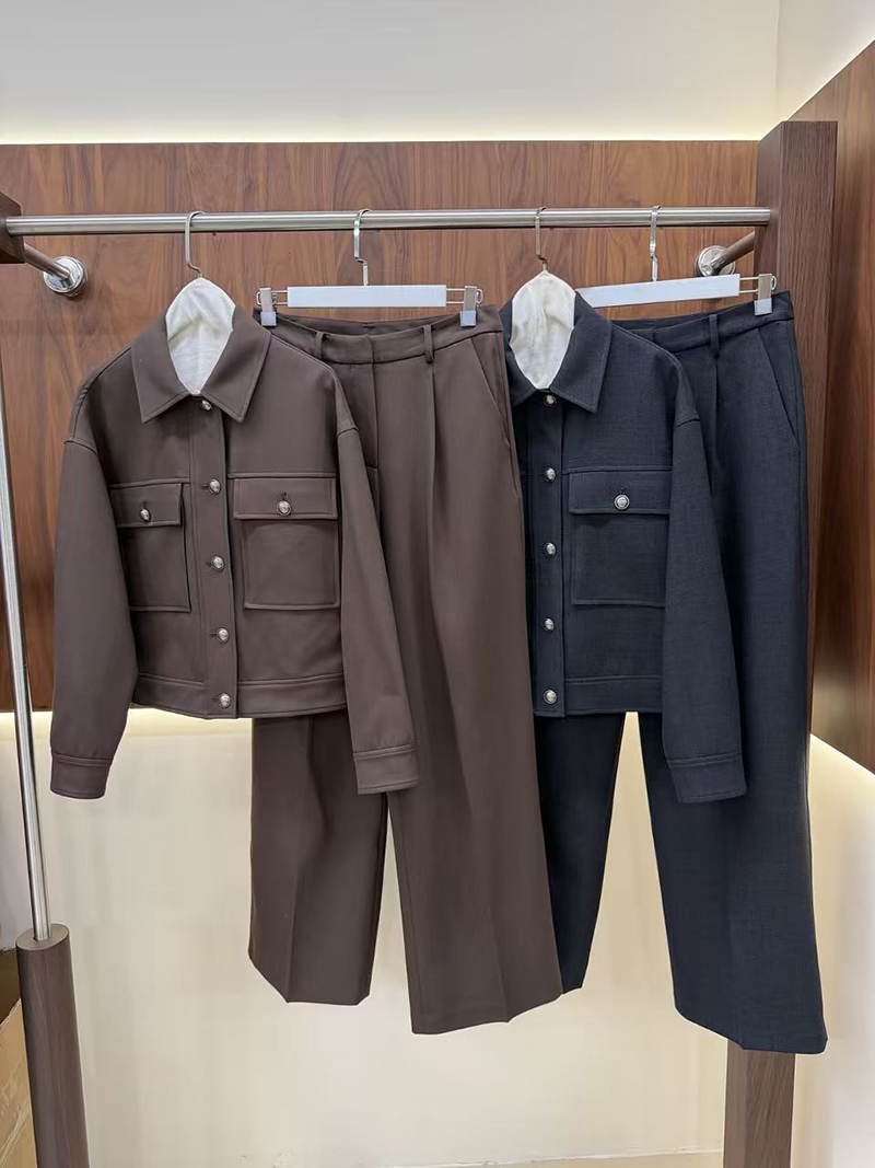 Wool Suit Jacket - Collared Cargo Cropped Jacket & High