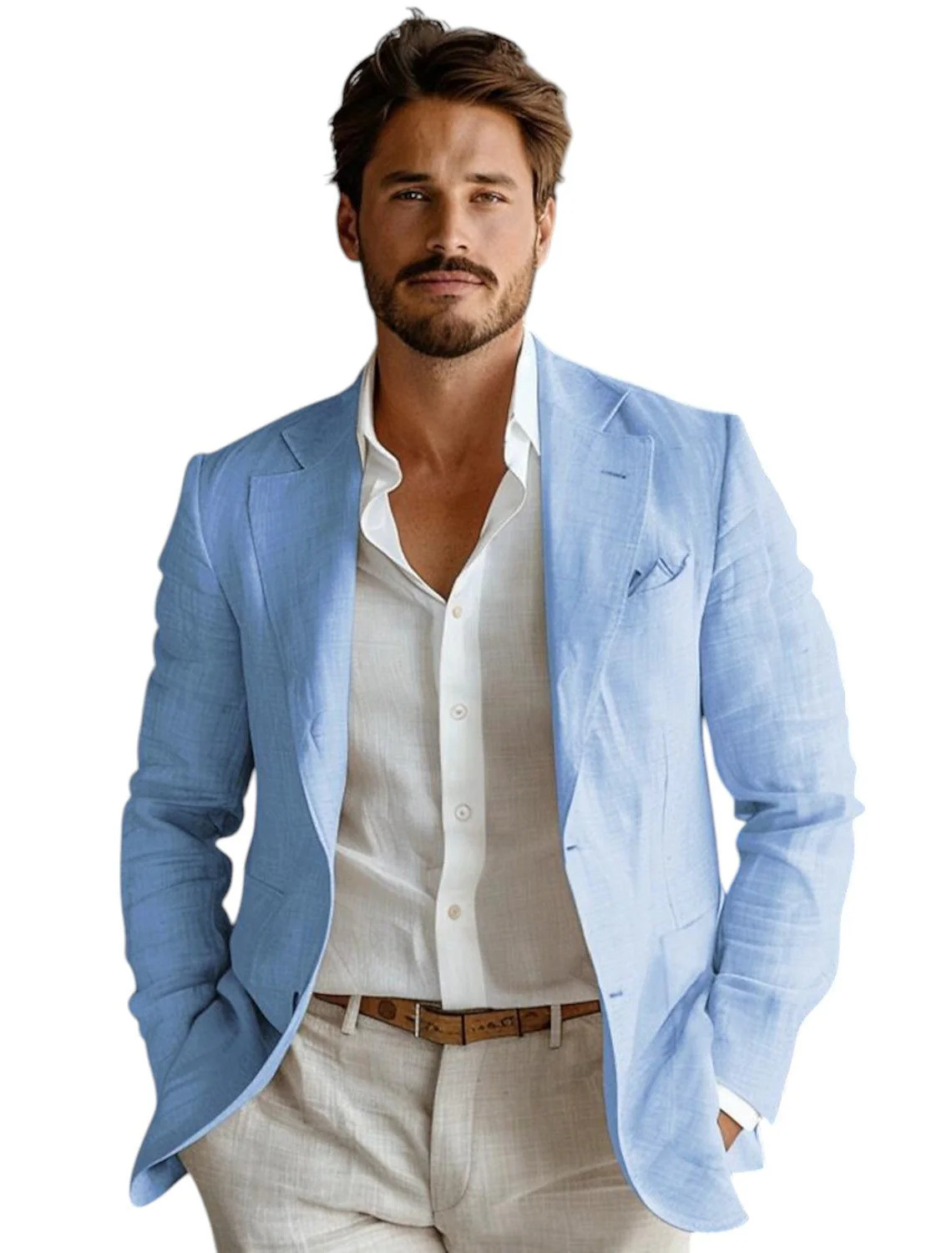 Men Formal Wear Summer - Blue Slim Fit Men's Linen Blazer