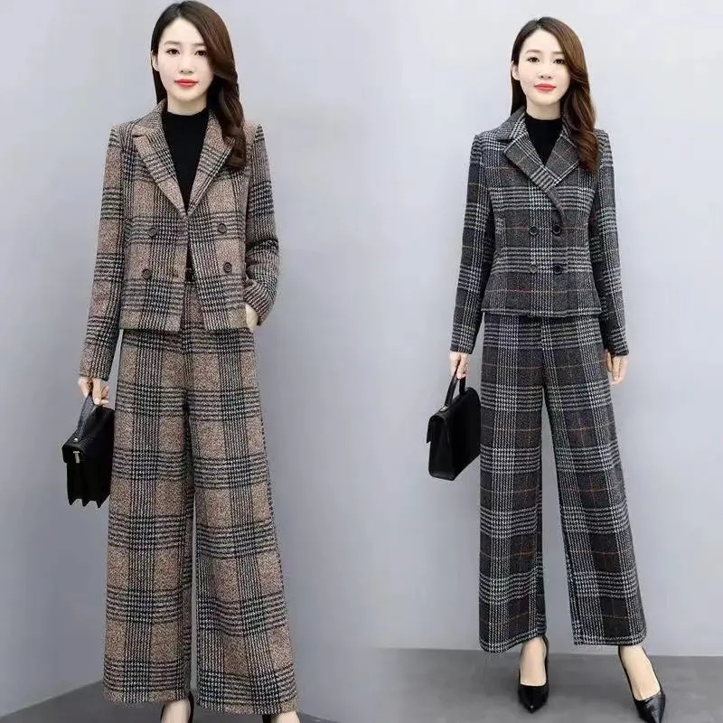 Wool Suit Jacket - Fashion Wide-Leg Pants Suit Women's Tide