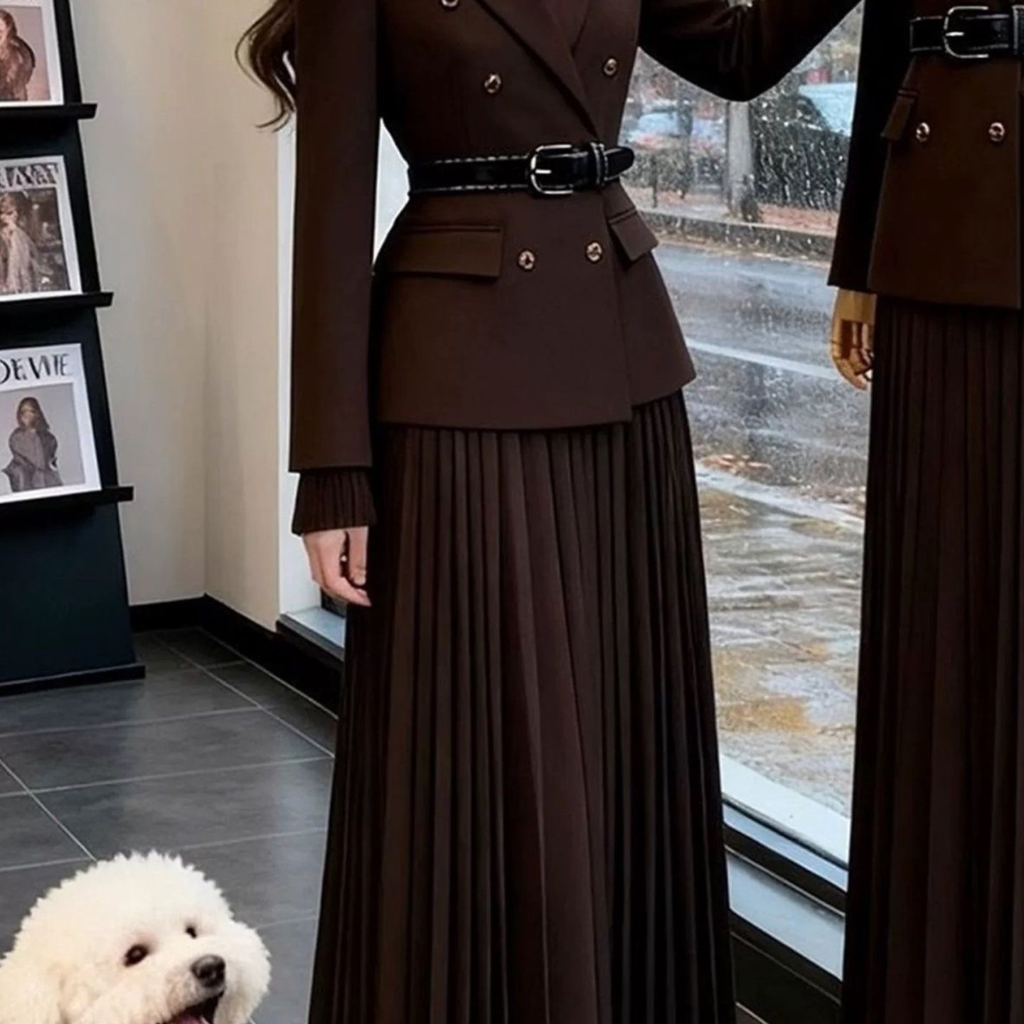 Women Brown Two Piece Suit Set - Men'S Formal Wear Belt 评论和价格