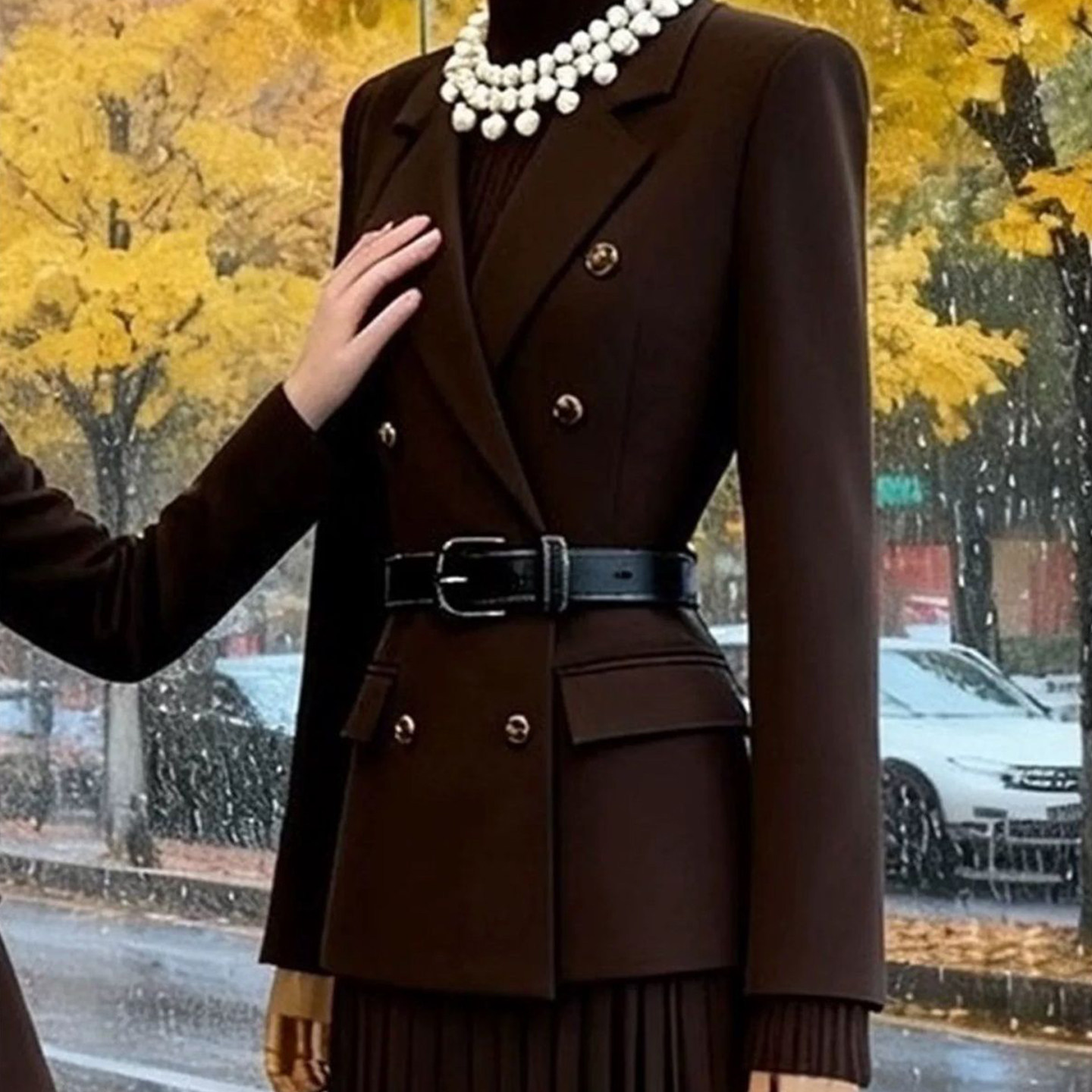 Women Brown Two Piece Suit Set - Men'S Formal Wear Belt 评论和价格