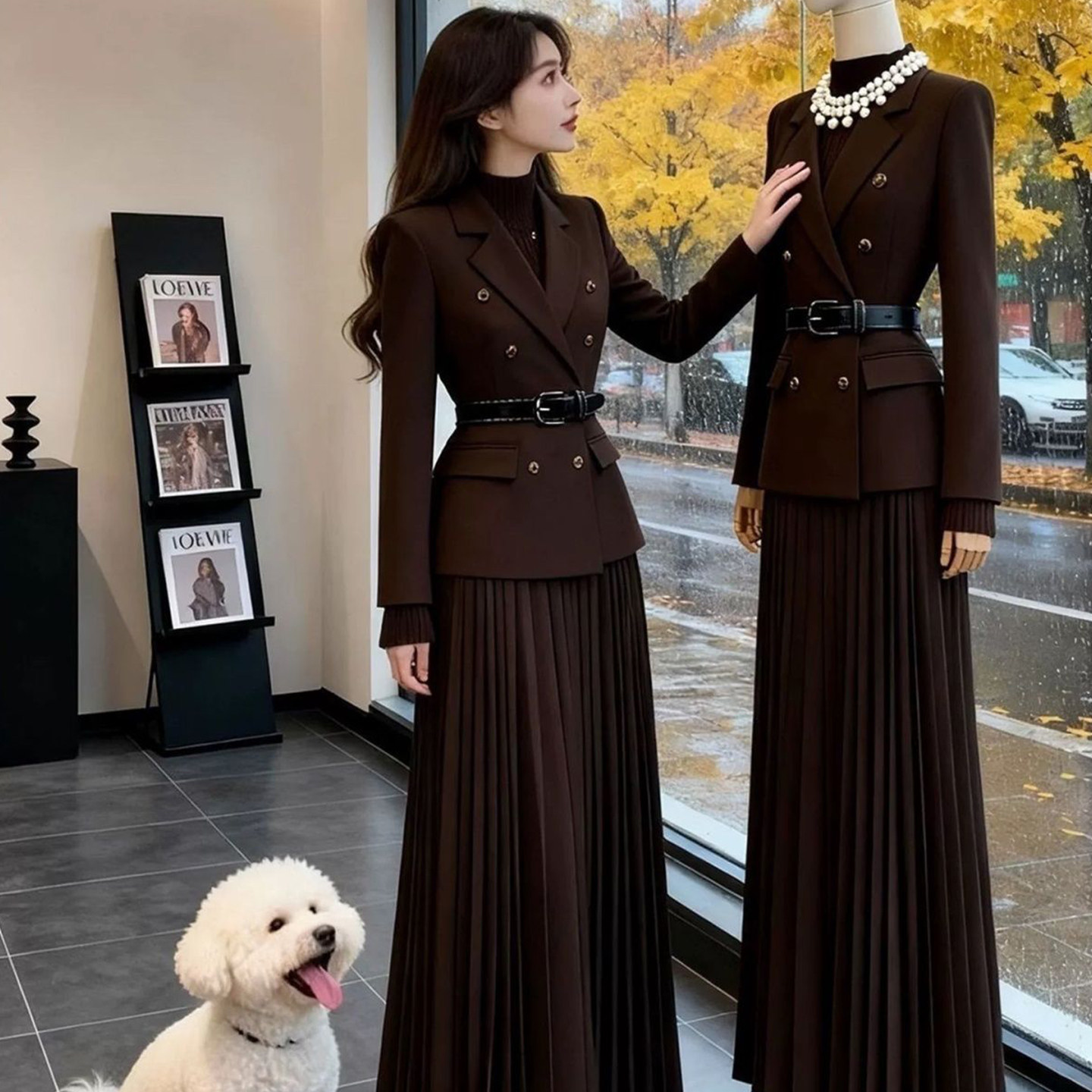 Women Brown Two Piece Suit Set - Men'S Formal Wear Belt 评论和价格