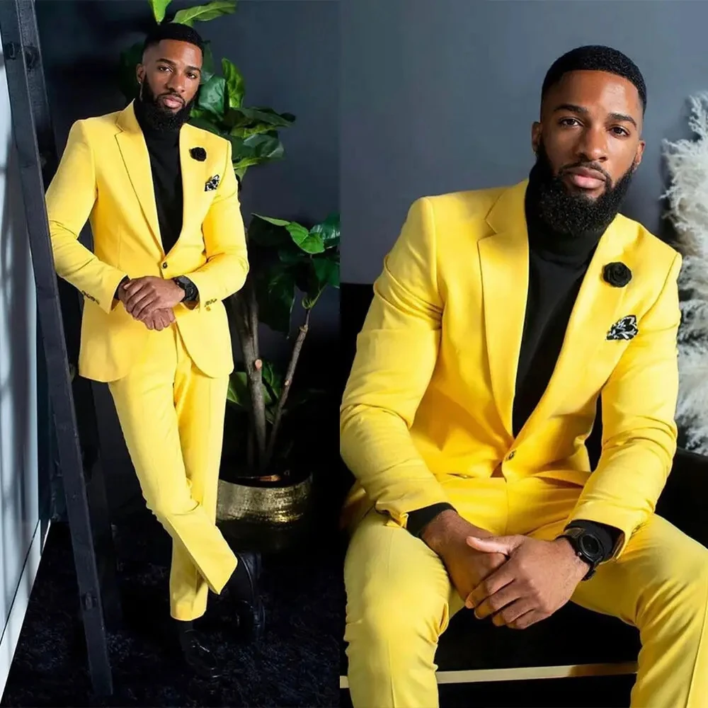 Yellow Men's Suits Slim Fit Si - Formal Wear For Men Yellow 评论和价格