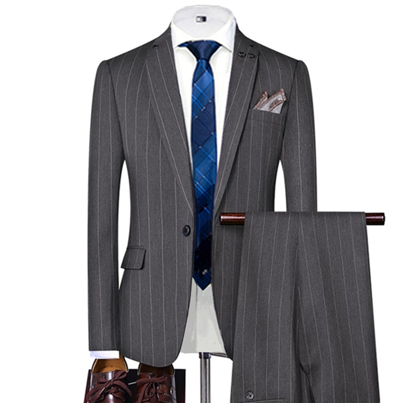 Grey/Black Striped Mens Suits  - Wool Suit Jacket 评论和价格