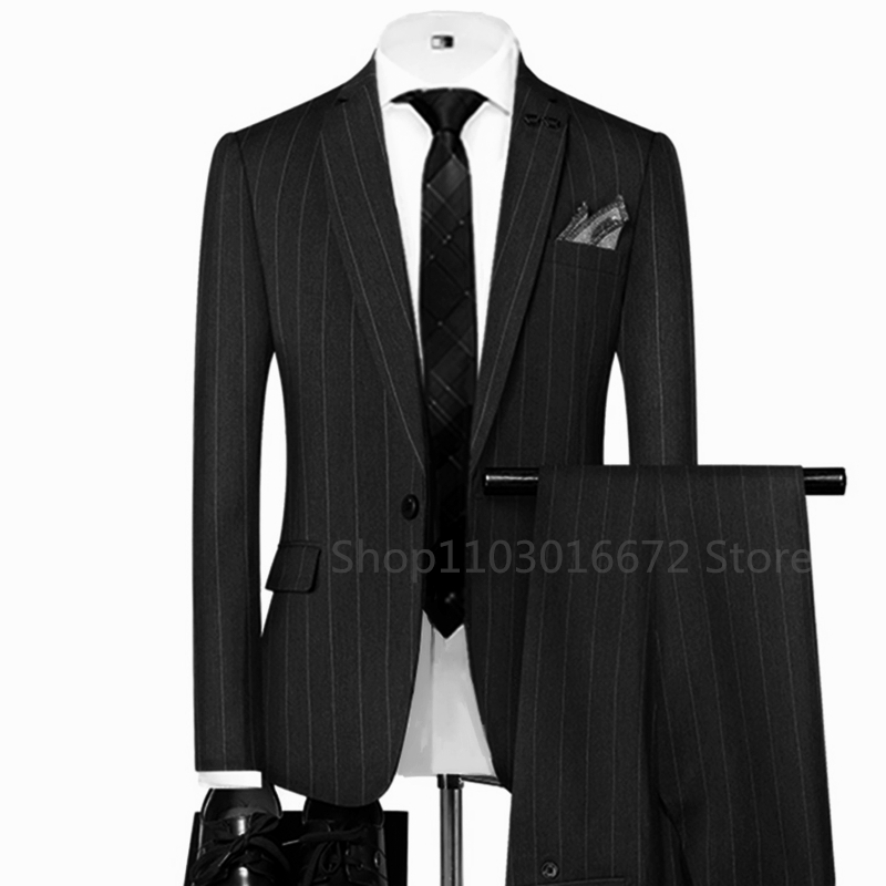 Grey/Black Striped Mens Suits  - Wool Suit Jacket 评论和价格