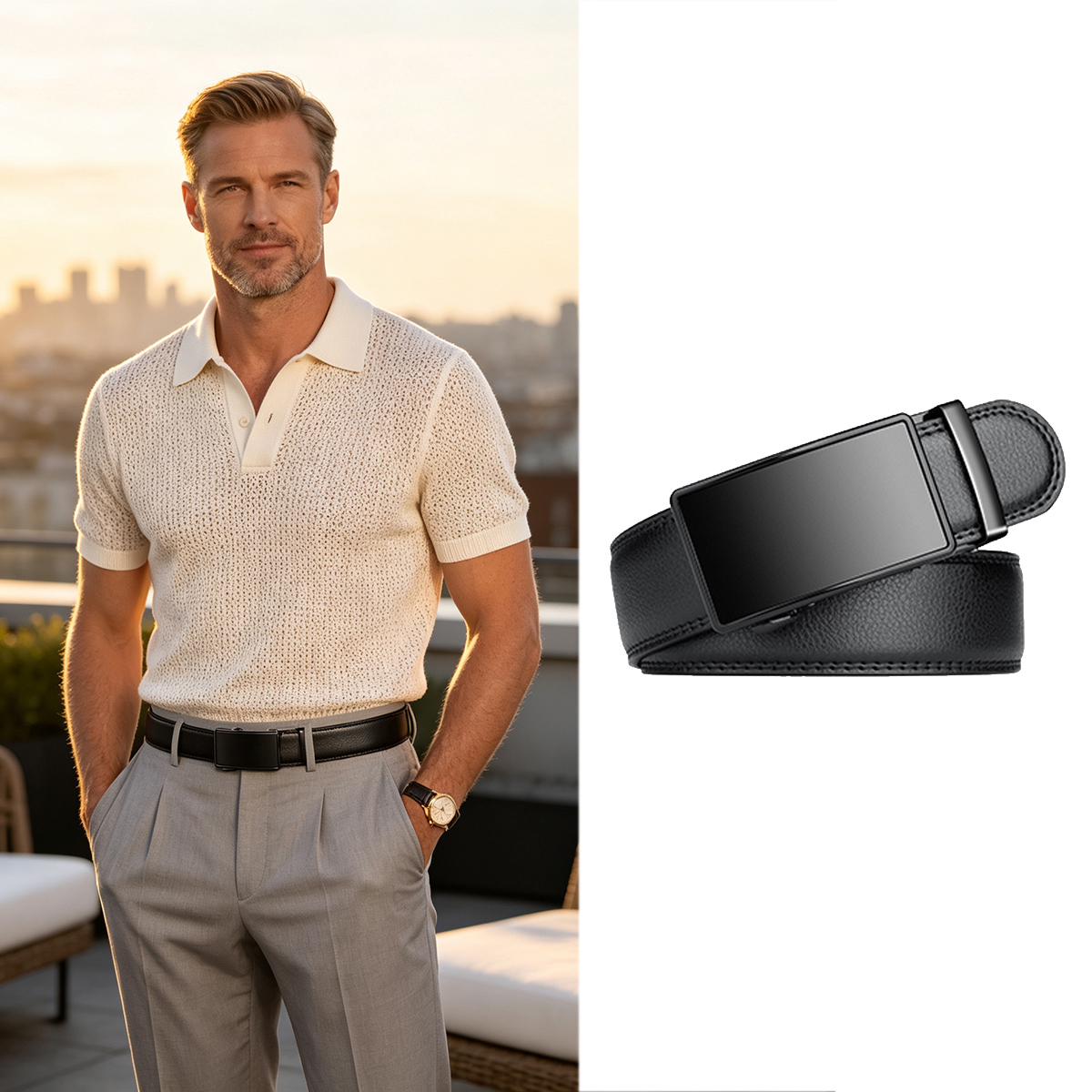 1PC Men's Automatic Buckle Bel - Men'S Formal Wear Belt 评论和价格