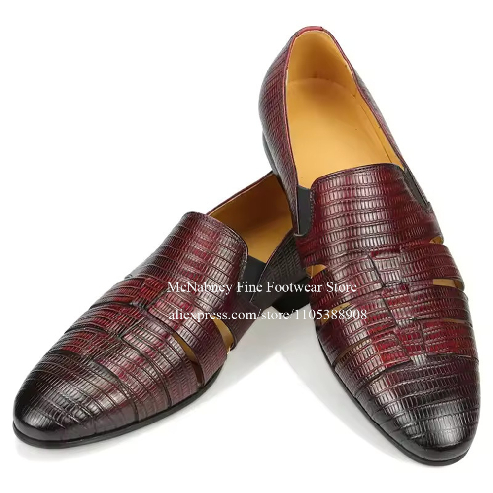 Breathable Cutout Burgundy Bla - Men Formal Wear For Wedding 评论和价格