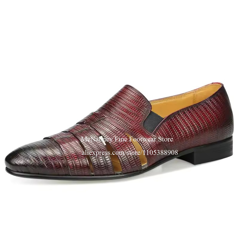 Breathable Cutout Burgundy Bla - Men Formal Wear For Wedding 评论和价格
