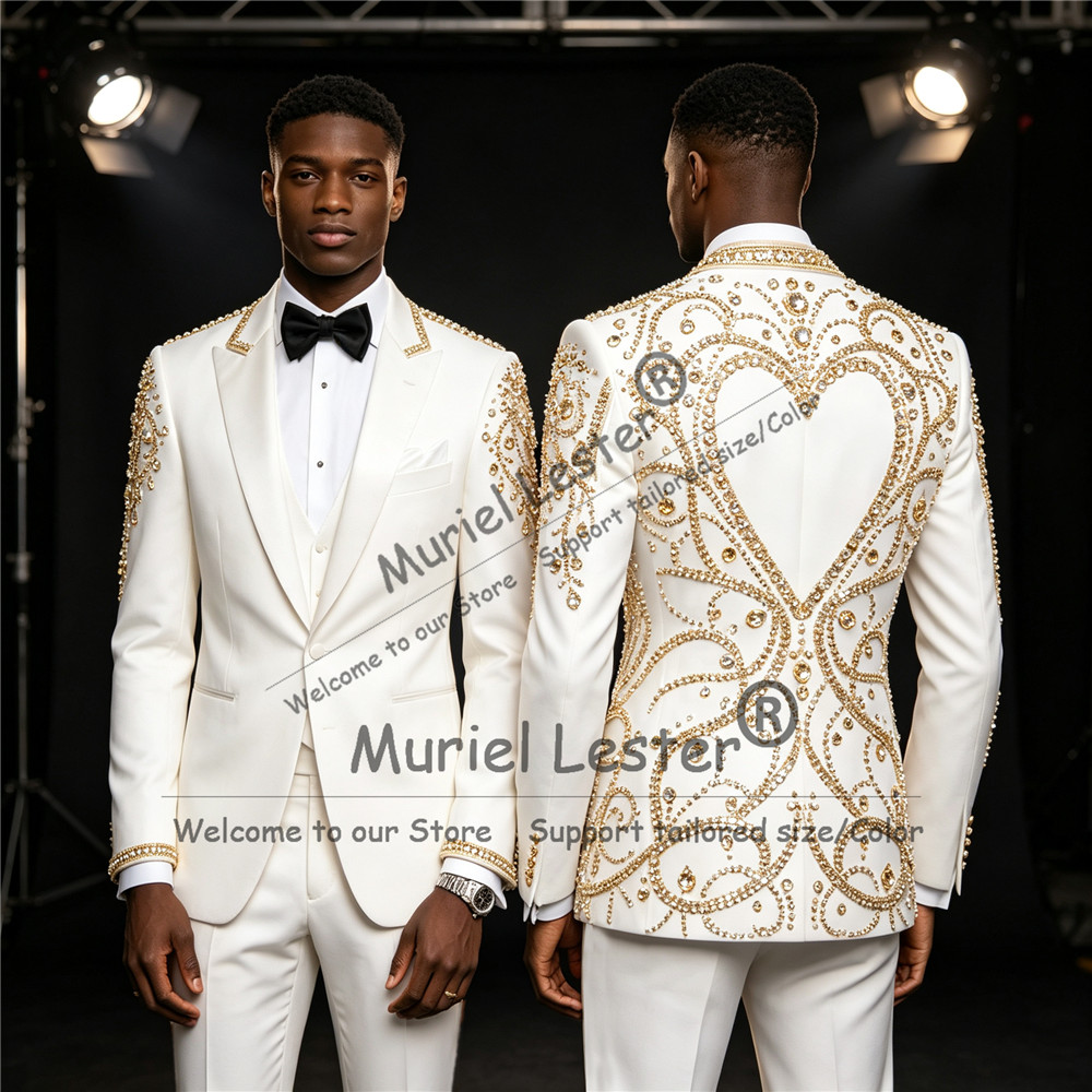 3 Piece Sets Gold Diamond Bead - Men'S Formal Wear Attire 评论和价格