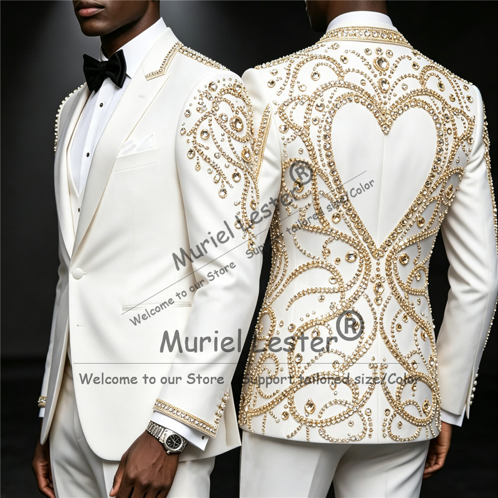 3 Piece Sets Gold Diamond Bead - Men'S Formal Wear Attire 评论和价格
