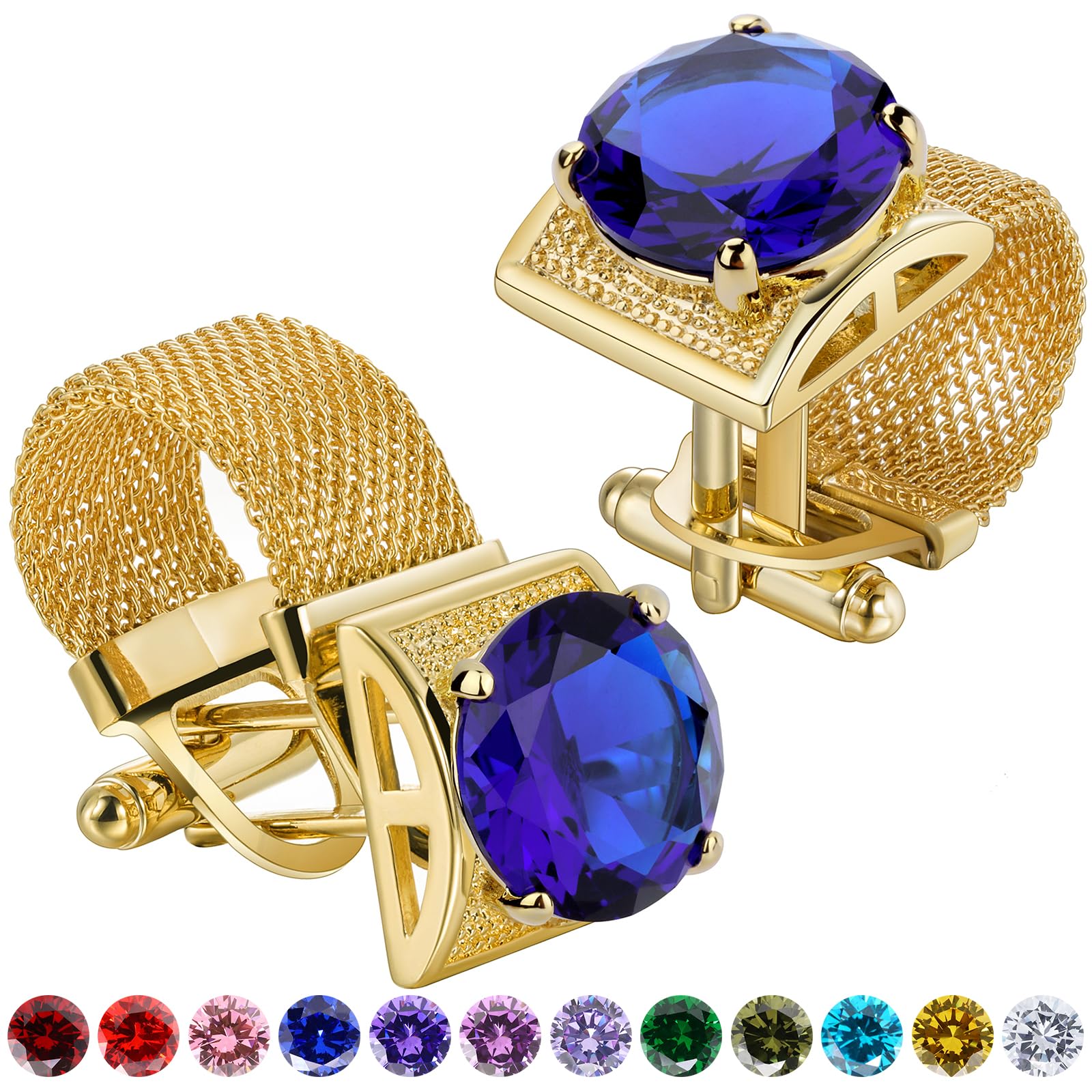 Men Birthstone Cufflinks Gold  - Dress Shirt French Cuff 评论和价格