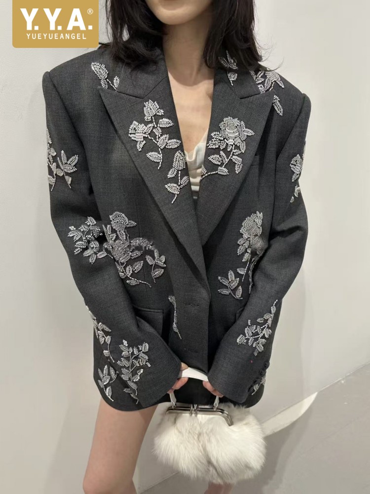 High Quality Women Gray Loose  - Wool Suit Jacket 评论和价格