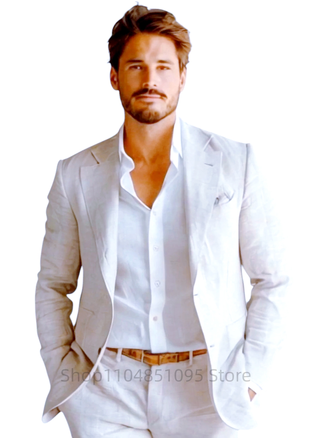 Blue Slim Fit Men's Linen Blaz - Men Formal Wear Summer 评论和价格