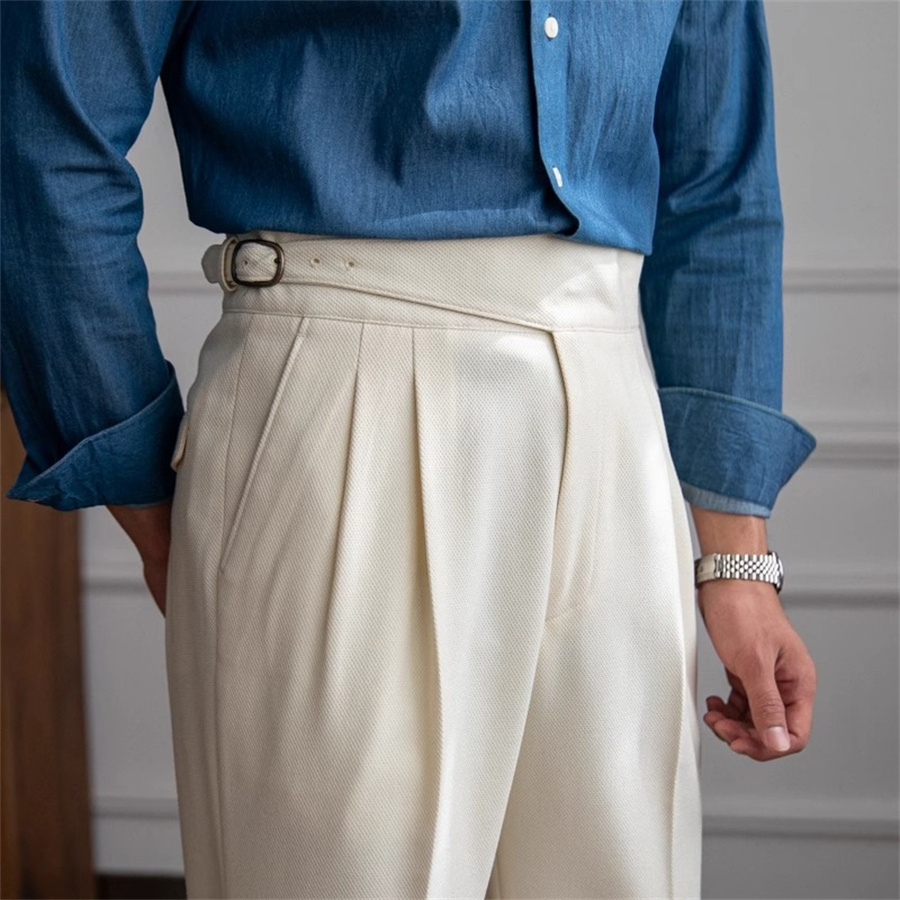 Men Solid Color Suit Trousers  - Men'S Formal Wear Belt 评论和价格
