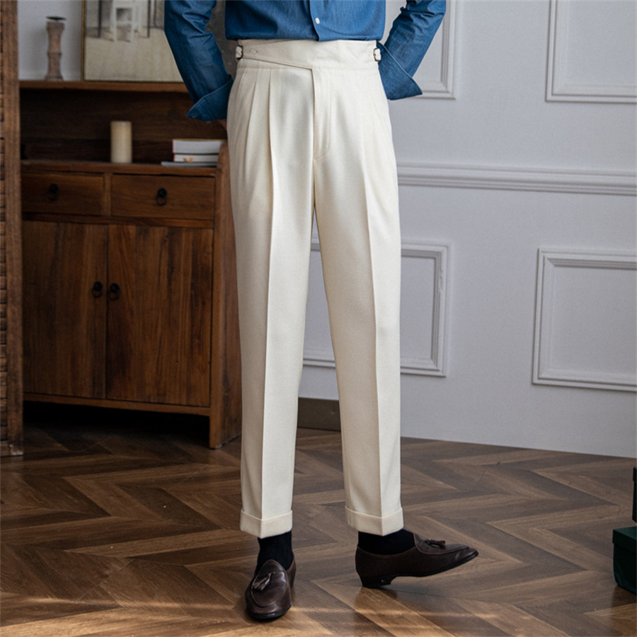 Men Solid Color Suit Trousers  - Men'S Formal Wear Belt 评论和价格