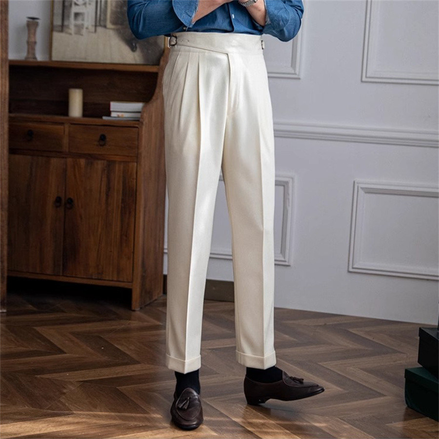 Men Solid Color Suit Trousers  - Men'S Formal Wear Belt 评论和价格