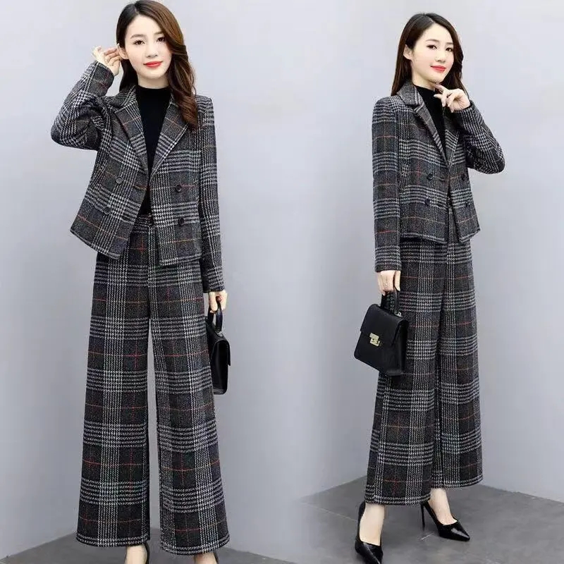 Fashion Wide-Leg Pants Suit Wo - Wool Suit Jacket 评论和价格