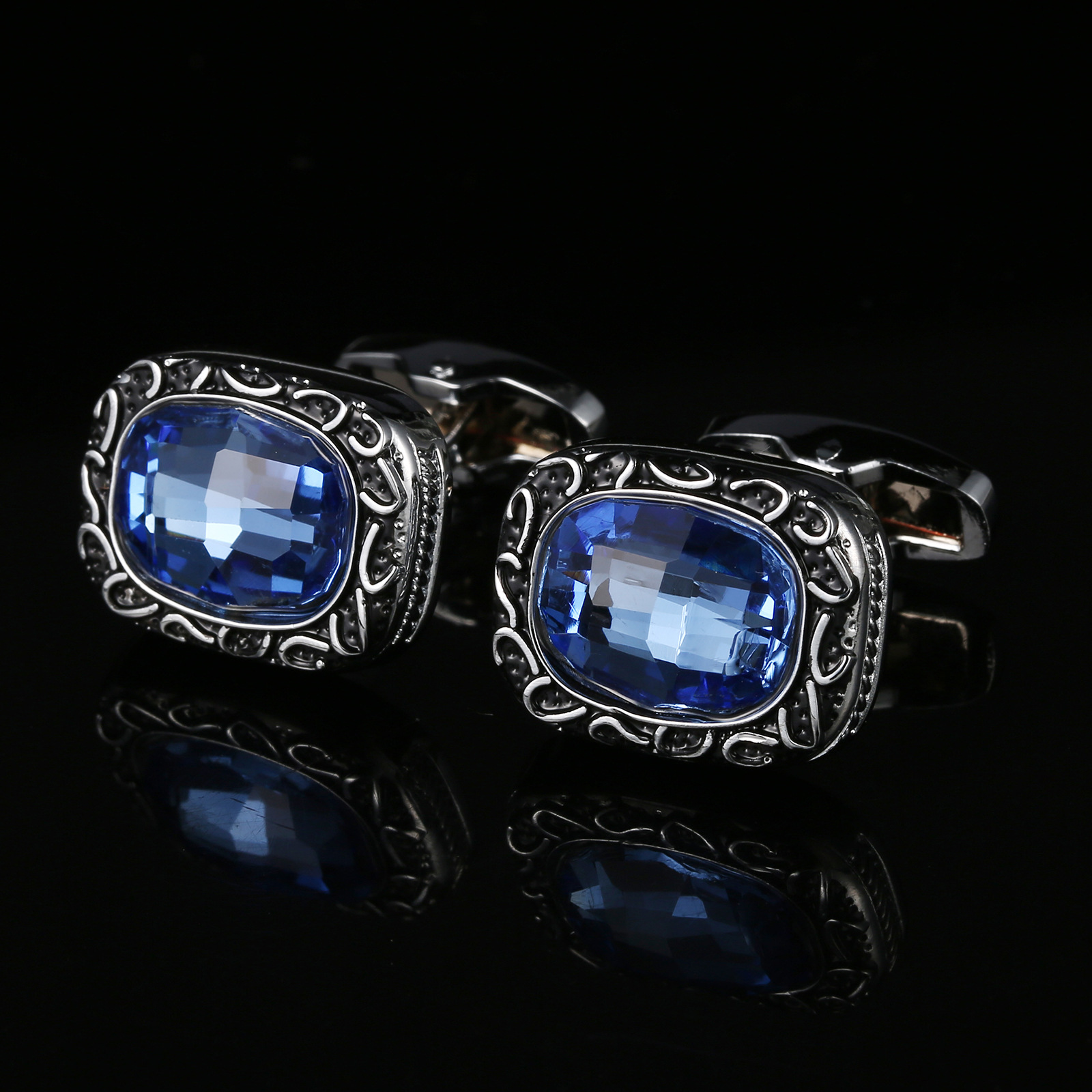 Vintage Pattern Blue Crystal C - Dress Shirt French Cuff 评论和价格