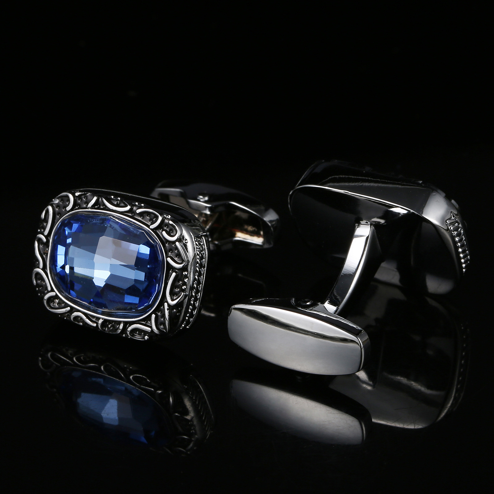 Vintage Pattern Blue Crystal C - Dress Shirt French Cuff 评论和价格