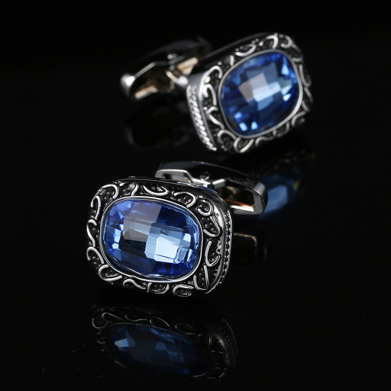 Vintage Pattern Blue Crystal C - Dress Shirt French Cuff 评论和价格