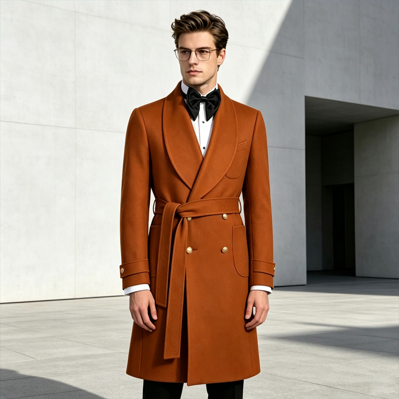 Luxury Men Wool Blend Overcoat - Men'S Formal Wear Belt 评论和价格