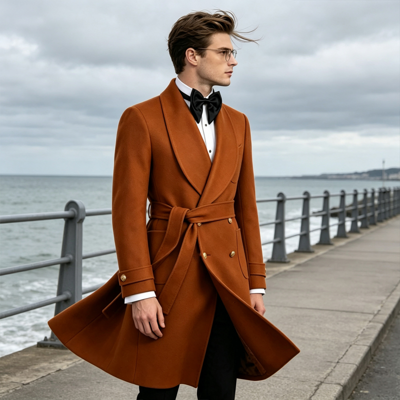 Luxury Men Wool Blend Overcoat - Men'S Formal Wear Belt 评论和价格