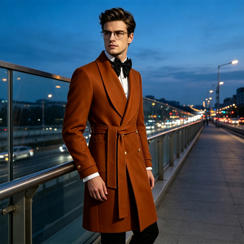 Luxury Men Wool Blend Overcoat - Men'S Formal Wear Belt 评论和价格
