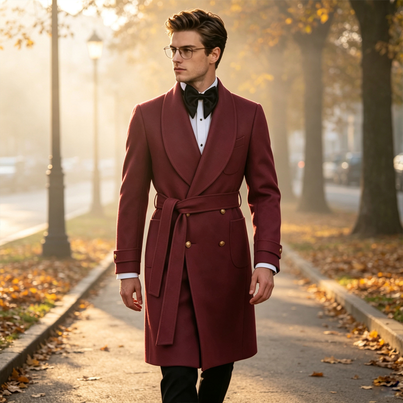 Luxury Men Wool Blend Overcoat - Men'S Formal Wear Belt 评论和价格